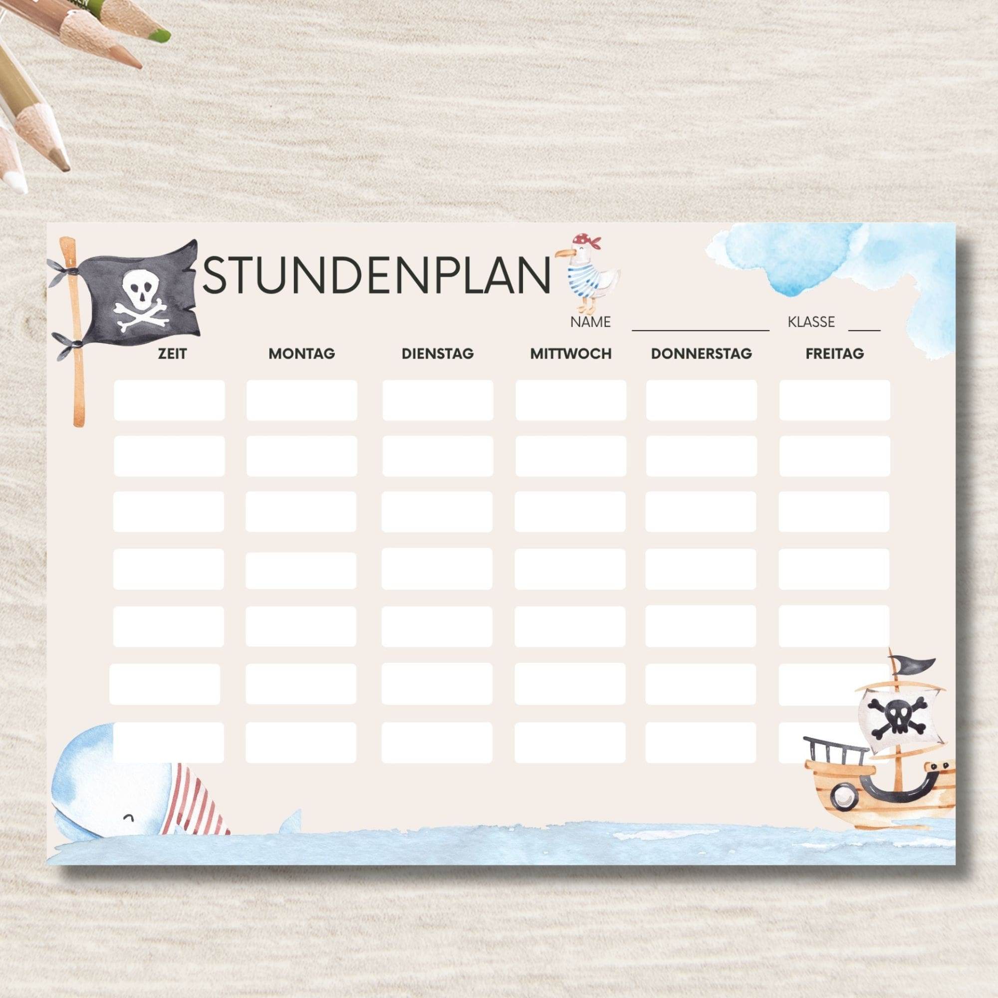 Stundenplan & Wochenplan Piraten – Printable für Kinder zum Schulstart - Sewando