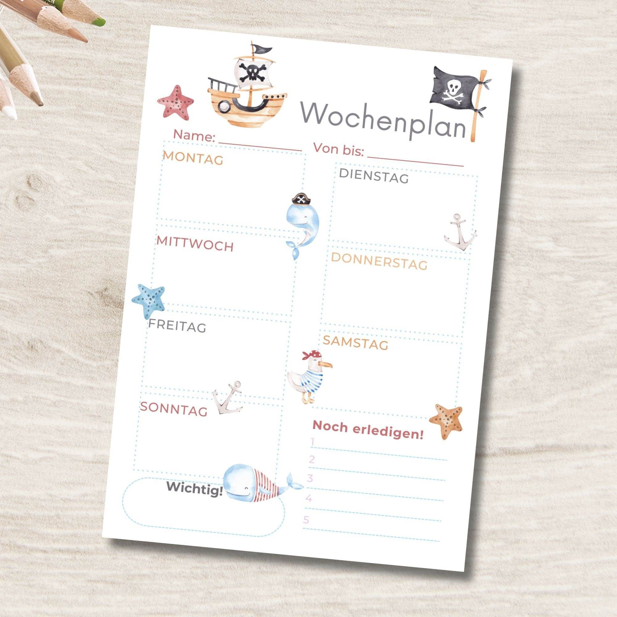 Stundenplan & Wochenplan Piraten – Printable für Kinder zum Schulstart - Sewando