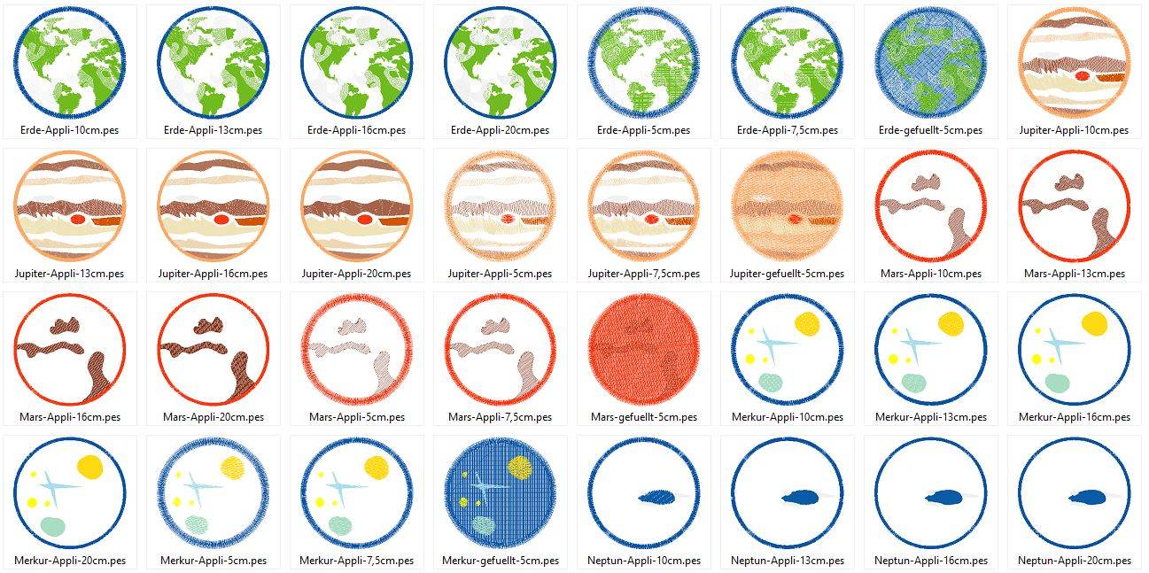 Stickdatei Planeten Weltall in 6 Größen - Sewando