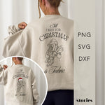Plotterdatei im Line Art Stil für Nähfans – Frau mit Stoffrollen, festliches Weihnachtsmotiv All I want for Christmas is Fabric für Shirts, Sweater und Deko.