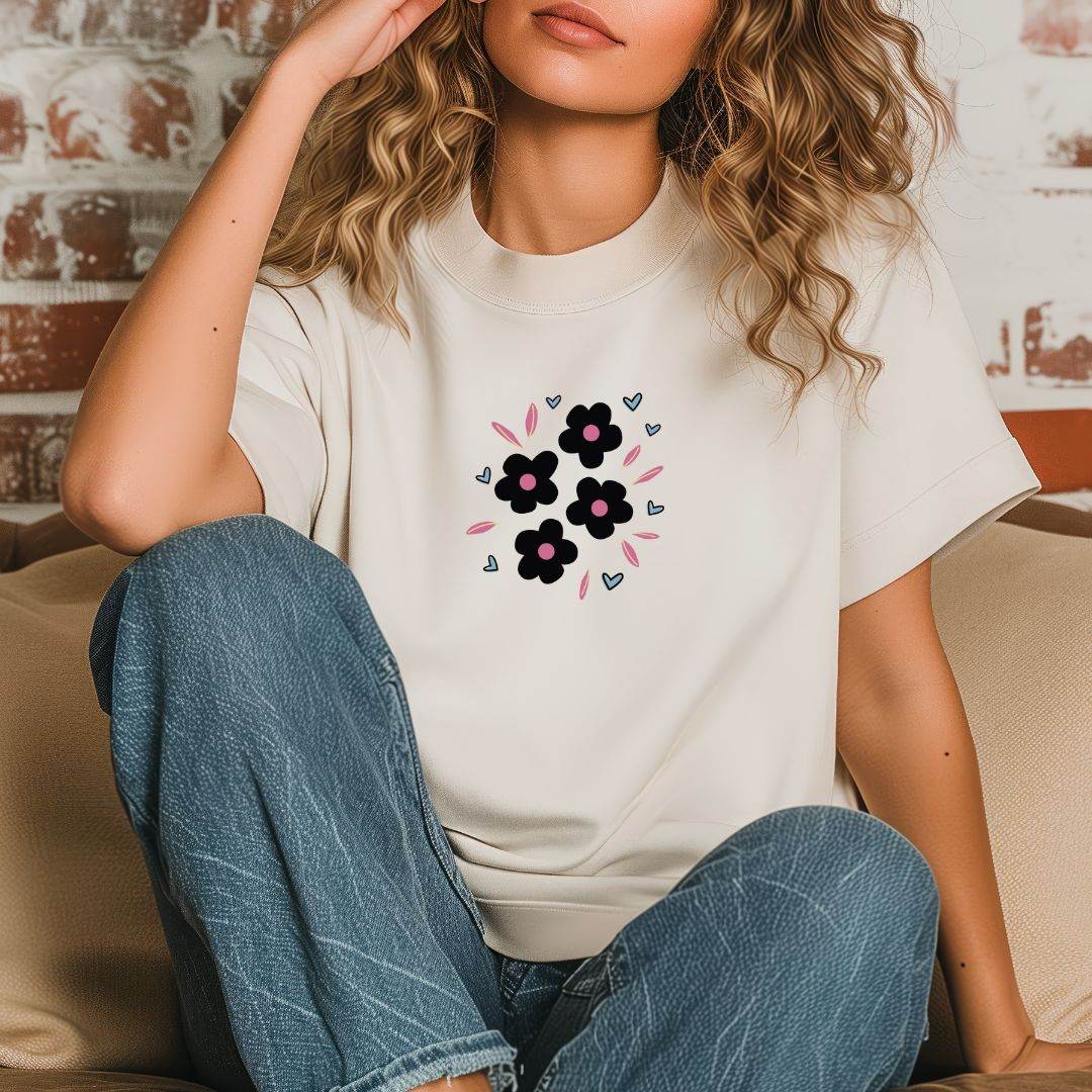 Plotterdatei Blumen mit Herzchen – verspieltes Blumenmotiv für Kinder & Erwachsene - Sewando