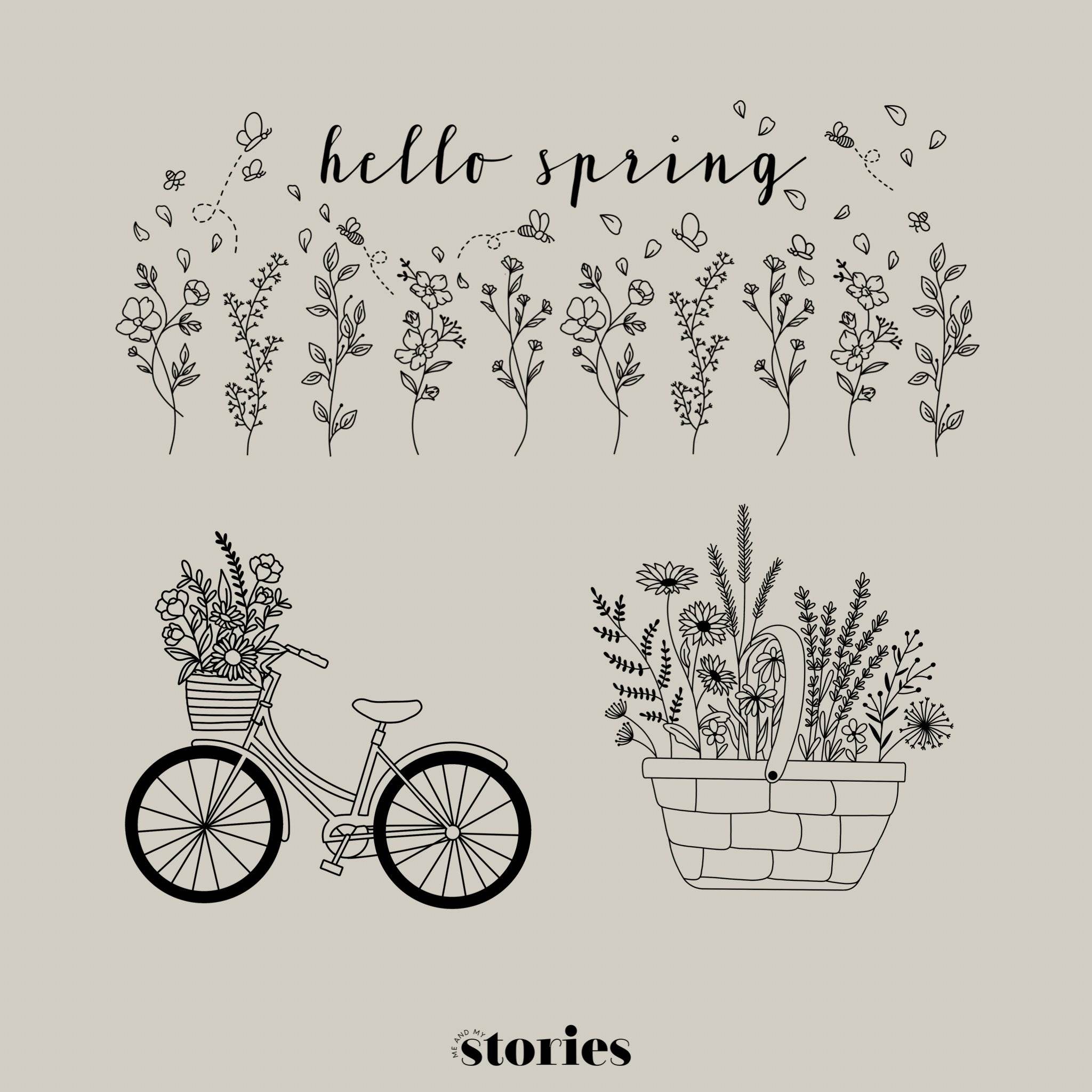 Digitale Plotterdatei - florale Frühlings Designs im Line Art Stil | 3-teiliges Set - Sewando
