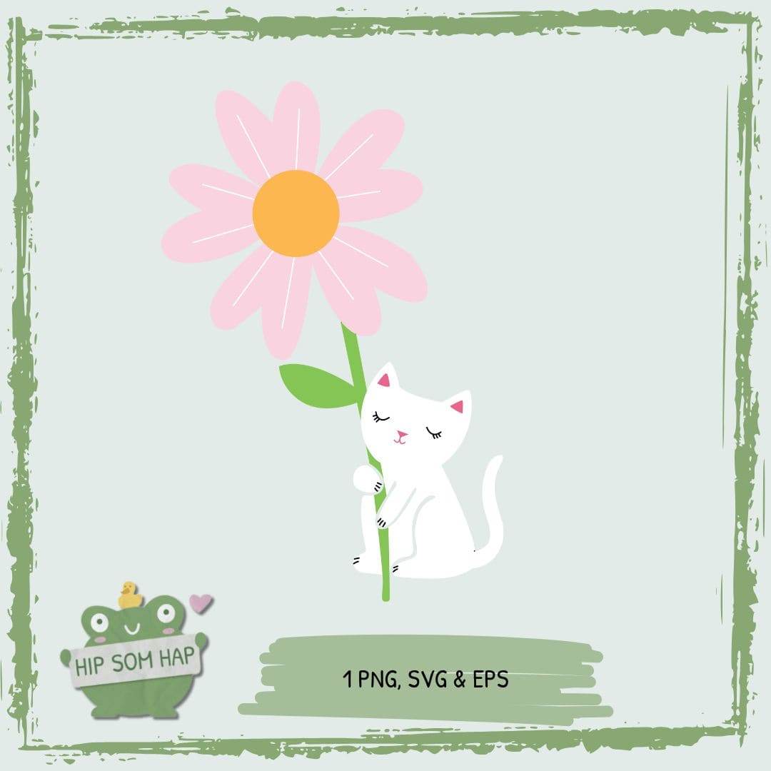 Plotterdatei Katze mit Blume – verspieltes Katzendesign für Shirts, Deko & DIY-Geschenke - Sewando