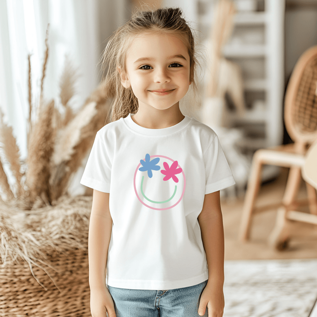 Plotterdatei Lachgesicht mit Blumen – fröhliches Lachgesicht für Shirts, Taschen & DIY - Sewando