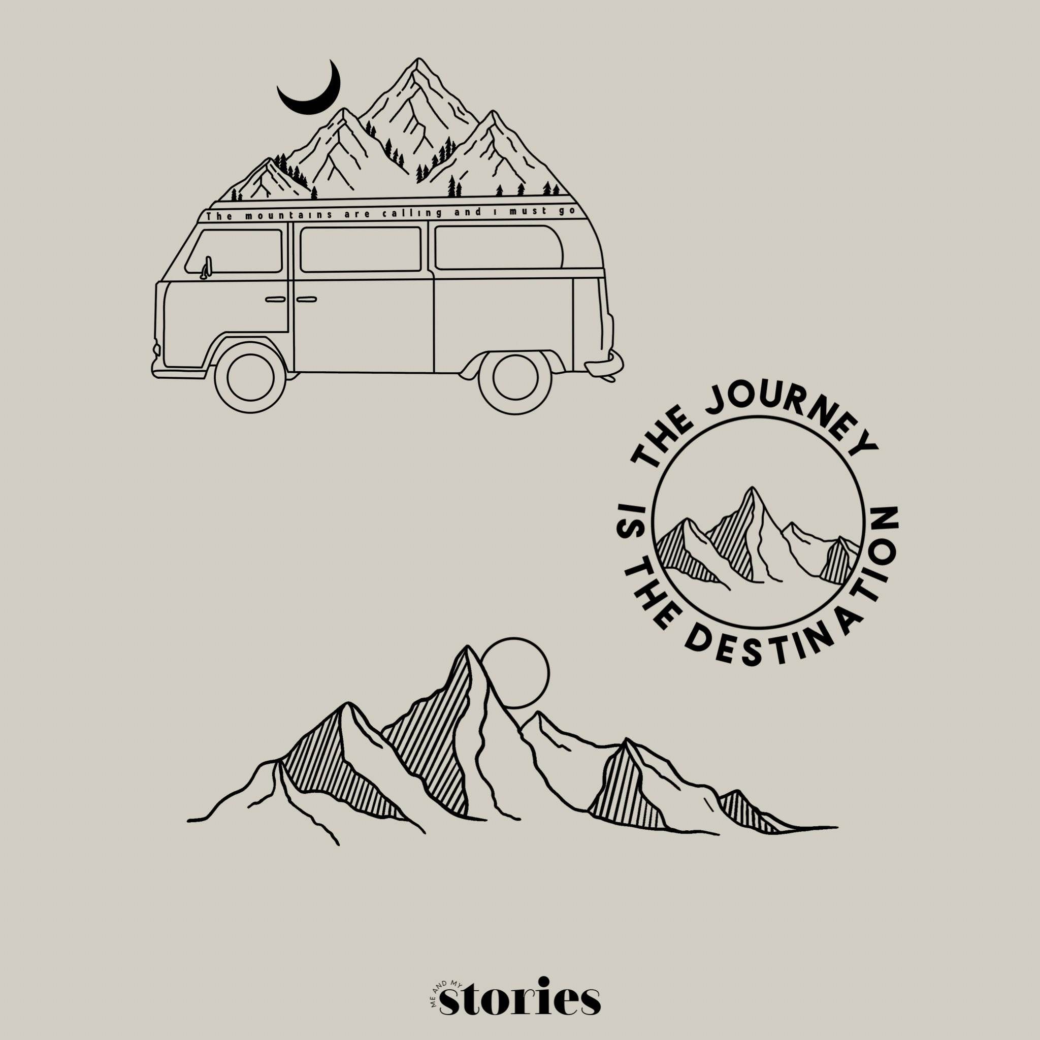 Digitale Plotterdatei - Vanlife & Berge Line Art | 3-teiliges Set - Sewando