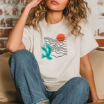 Plotterdatei Sonnenuntergang & Wellen – Modern-Line-Art für Shirts, Taschen & Wanddeko - Sewando
