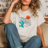 Plotterdatei Sonnenuntergang & Wellen – Modern-Line-Art für Shirts, Taschen & Wanddeko - Sewando