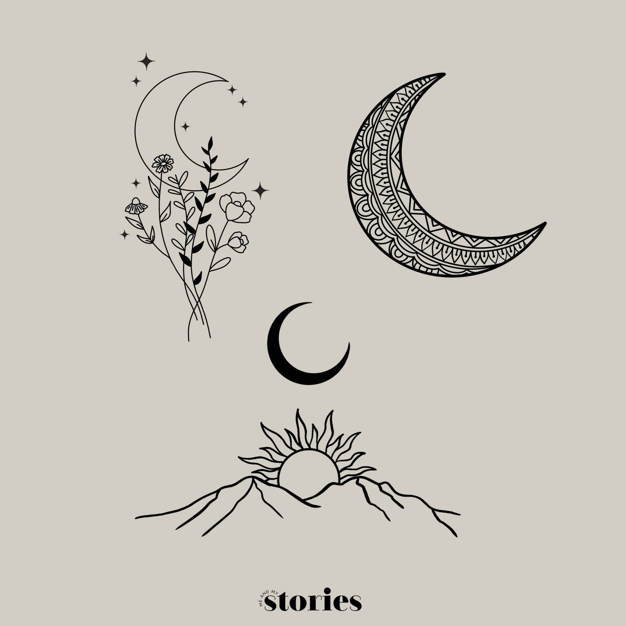 Digitale Plotterdatei - Boho Mond & Sonne Line Art | 3-teiliges Set - Sewando