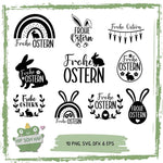 Plotterdateien Ostern Bundle – 10 Frohe Ostern Designs mit Hasen, Karotten & Regenbögen - Sewando