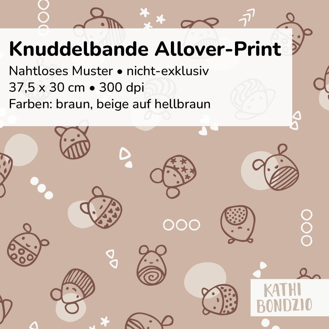 Stoffdesign: Knuddelbande – nahtloses Allover-Muster in braun, beige auf hellbraunem Hintergrund - Sewando