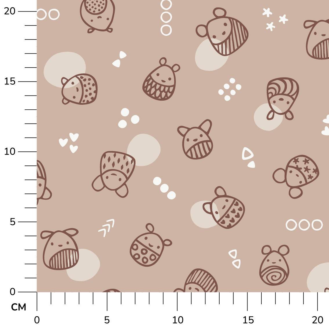 Stoffdesign: Knuddelbande – nahtloses Allover-Muster in braun, beige auf hellbraunem Hintergrund - Sewando