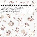 Stoffdesign: Knuddelbande – nahtloses Allover-Muster in braun, beige auf weißem Hintergrund - Sewando