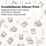 Stoffdesign: Knuddelbande – nahtloses Allover-Muster in braun, beige auf weißem Hintergrund - Sewando