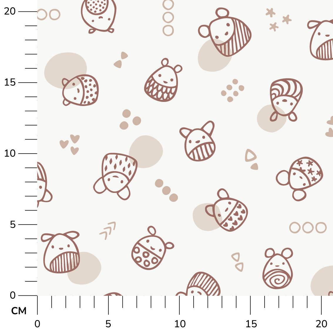 Stoffdesign: Knuddelbande – nahtloses Allover-Muster in braun, beige auf weißem Hintergrund - Sewando