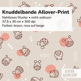 Stoffdesign: Knuddelbande – nahtloses Allover-Muster in braun, weiß, rosa auf beigefarbenem Hintergrund - Sewando