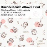 Stoffdesign: Knuddelbande – nahtloses Allover-Muster in braun, rosa auf weißem Hintergrund - Sewando