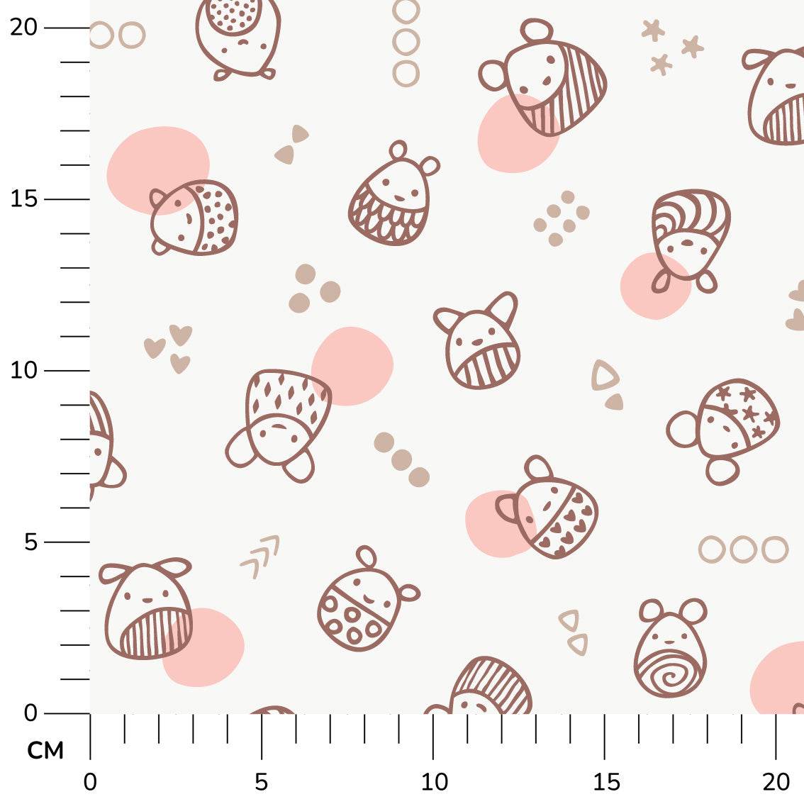 Stoffdesign: Knuddelbande – nahtloses Allover-Muster in braun, rosa auf weißem Hintergrund - Sewando