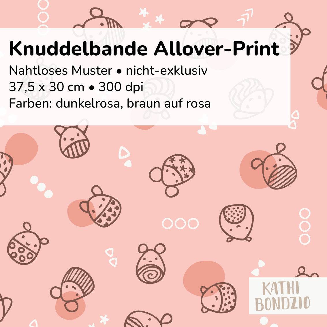 Stoffdesign: Knuddelbande – nahtloses Allover-Muster in braun, weiß, dunkelrosa auf rosa Hintergrund - Sewando