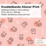 Stoffdesign: Knuddelbande – nahtloses Allover-Muster in braun, weiß, dunkelrosa auf rosa Hintergrund - Sewando