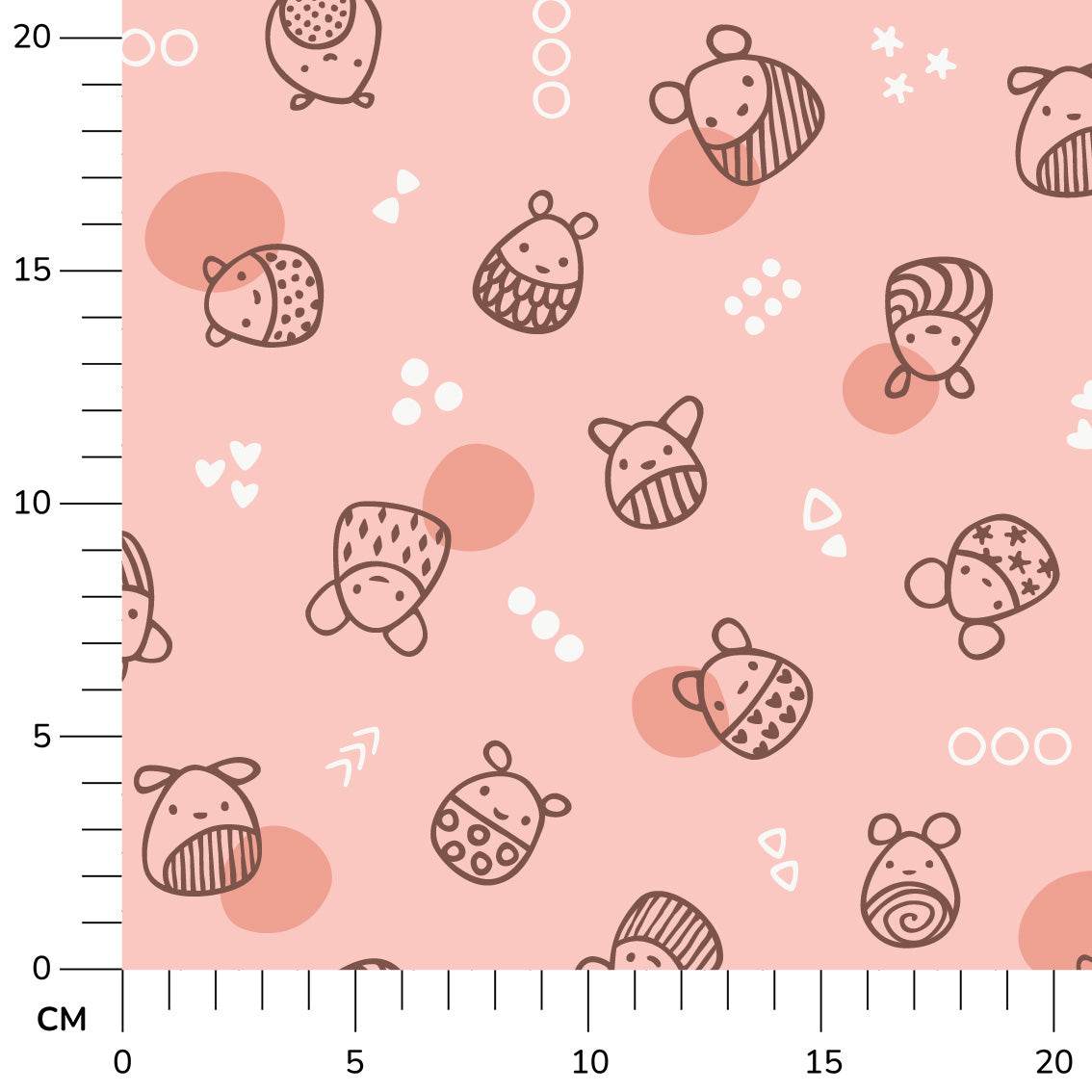 Stoffdesign: Knuddelbande – nahtloses Allover-Muster in braun, weiß, dunkelrosa auf rosa Hintergrund - Sewando