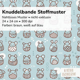 Stoffdesign: Knuddelbande – nahtloses Muster in Reihen in braun, weiß auf blauem Hintergrund - Sewando