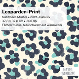 Stoffdesign: nahtloses Leoparden-Print Muster in türkis und schwarzblau auf weißem Hintergrund - Sewando