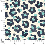 Stoffdesign: nahtloses Leoparden-Print Muster in türkis und schwarzblau auf weißem Hintergrund - Sewando