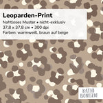 Stoffdesign: nahtloses Leoparden-Print Muster in weiß und braun auf beigefarbenem Hintergrund - Sewando