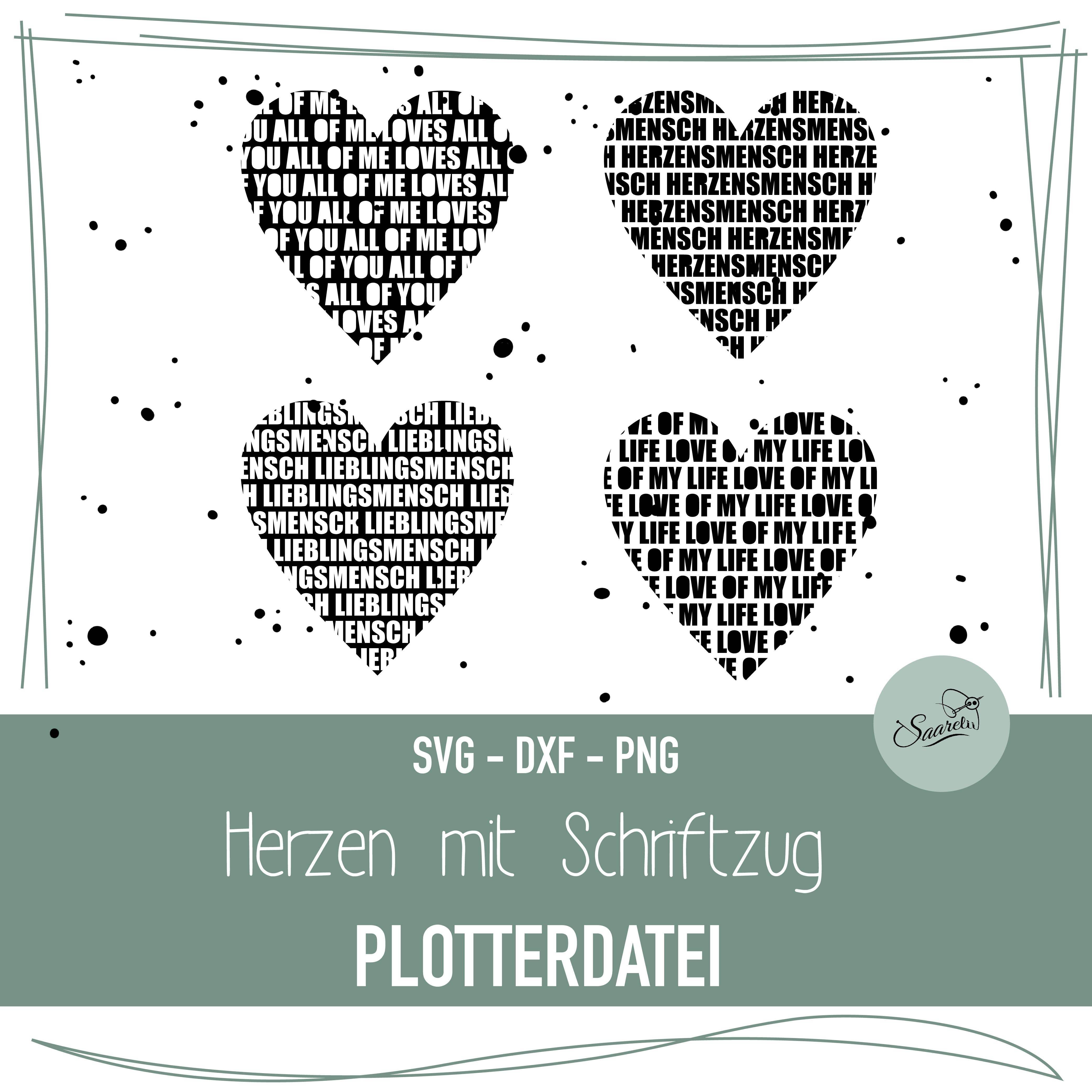 Plotterdatei Herzen mit Schriftzug - Sewando