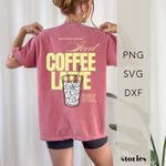 Plotterdatei „Iced Coffee“ mit Eiskaffee-Becher und Coffee-Lover-Schriftzug als Backprint, SVG DXF PNG