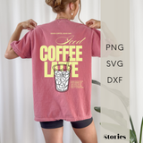 Plotterdatei „Iced Coffee“ mit Eiskaffee-Becher und Coffee-Lover-Schriftzug als Backprint, SVG DXF PNG