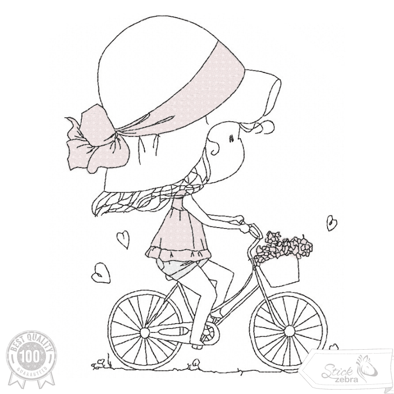 Doodle Mädchen auf Fahrrad Stickdatei – verspielter Frühlingszauber für deine Stickmaschine - Sewando