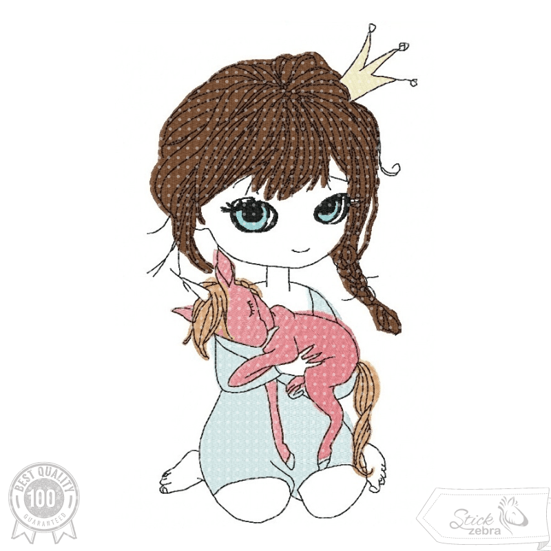Doodle Mädchen mit Einhorn Stickdatei – magische Kuschelzeit für deine Stickmaschine - Sewando