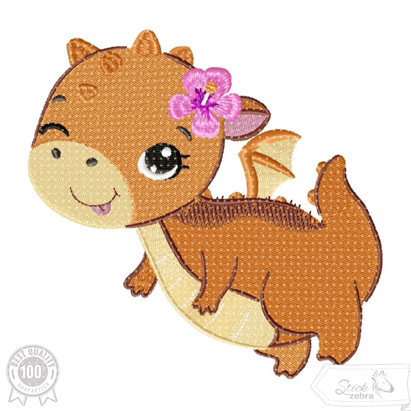 Drache Stickdatei, niedlicher Baby-Drache mit Blüte für deine Stickmaschine - Sewando