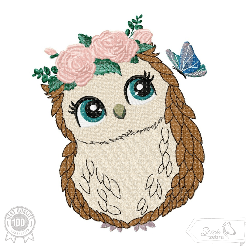 Stickdatei Eule mit Blumen und Schmetterling – niedlich & detailverliebt - Sewando