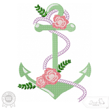 Anker Stickdatei – Maritimes Motiv mit Blumen und Seil - Sewando