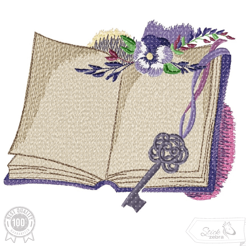 Buch Stickdatei – Florales Motiv mit Schlüssel für Leseknochen & Geschenke - Sewando