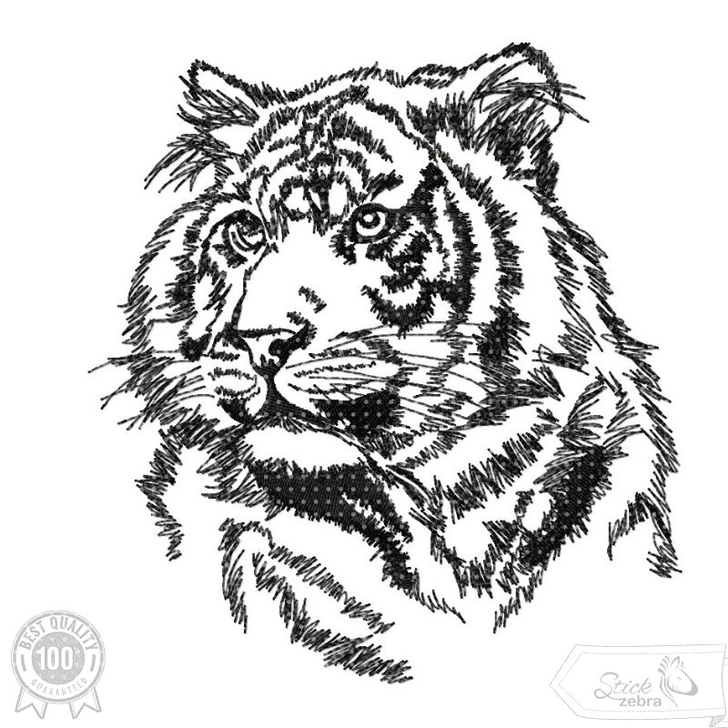 Tiger Stickdatei – Ausdrucksstarkes Blackwork-Motiv für elegante Wildnis-Projekte - Sewando