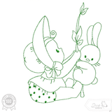 Baby mit Hase Stickdatei – nostalgisches Doodle-Motiv für Geburtsgeschenke und Kinderzimmer - Sewando