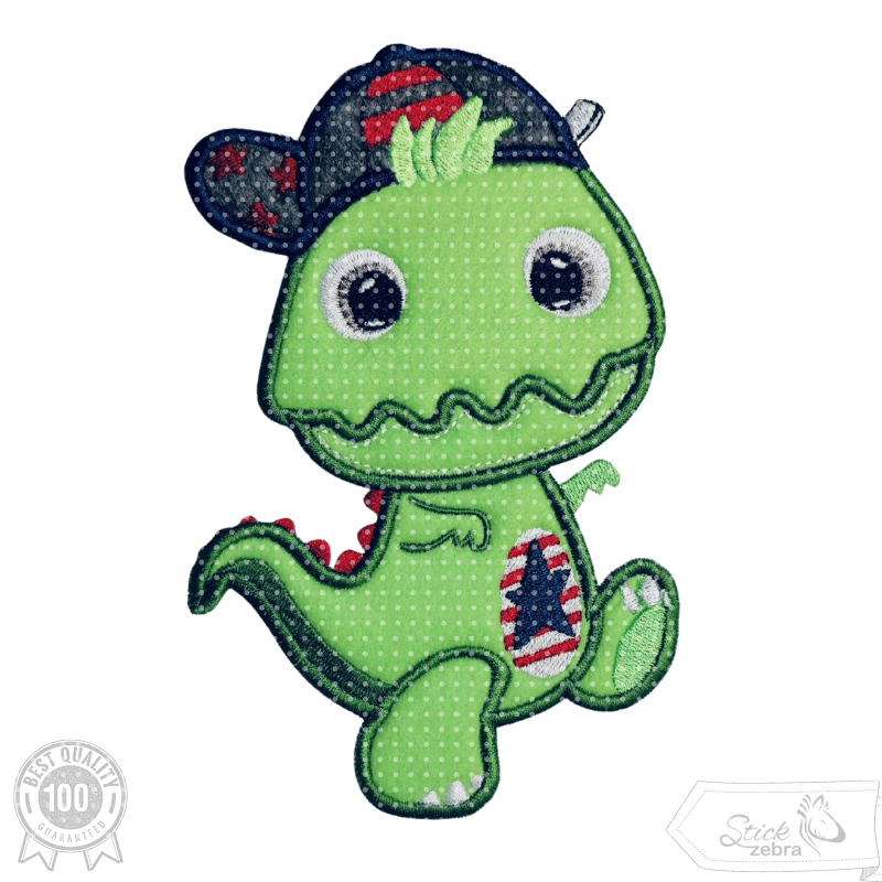 Dino Applikation Stickdatei – cooler Dino mit Basecap für kleine Abenteurer - Sewando