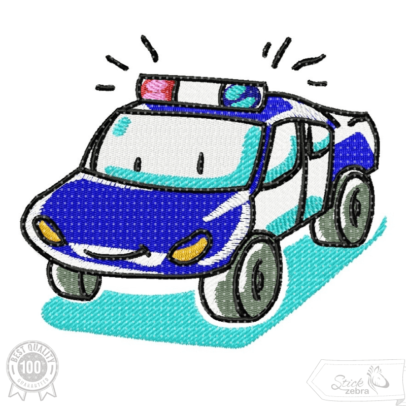 Polizeiauto Stickdatei – niedliches Einsatzfahrzeug für Kinderprojekte - Sewando