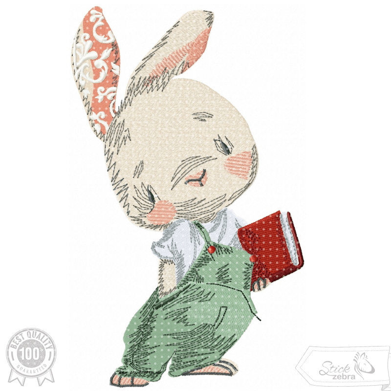 Stickdatei Hase mit Buch – süßes Motiv für Kinder & Schulanfang - Sewando