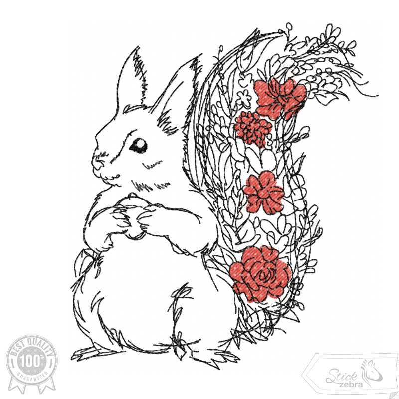 Eichhörnchen Stickdatei – florales Waldmotiv für kreative Naturprojekte - Sewando