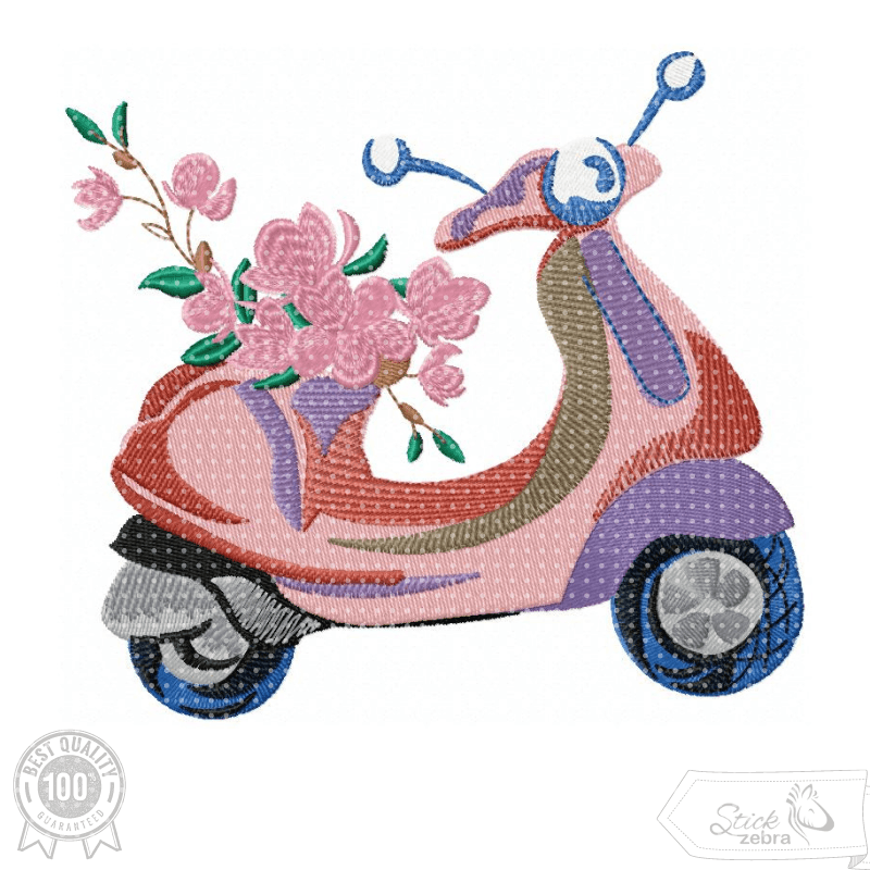 Roller Stickdatei – verspieltes Sommermotiv für Kleidung & Taschen - Sewando