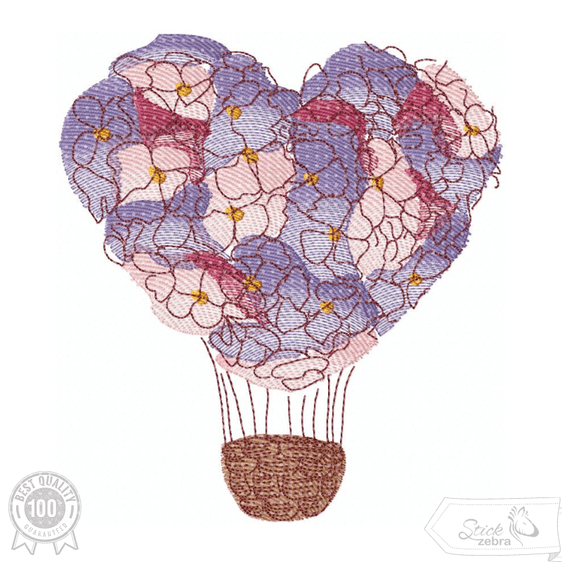 Heißluftballon Stickdatei – romantisches Blumenherz für Geschenke & Dekorationen - Sewando
