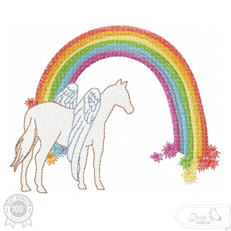 Pferd mit Regenbogen Stickdatei – himmlisches Motiv zum Erinnern & Loslassen - Sewando