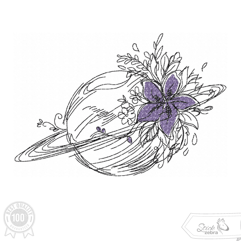 Planet mit Blume Stickdatei – für deine Stickmaschine - Sewando