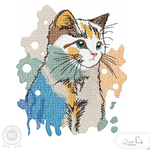 Bunte Aquarellkatze mit liebevollen Details – Stickdatei für deine Stickmaschine - Sewando