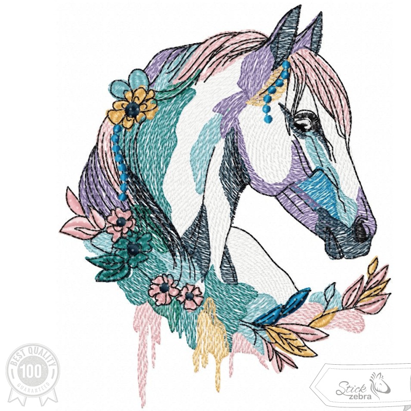 Pferd Aquarell Stickdatei – für deine Stickmaschine - Sewando