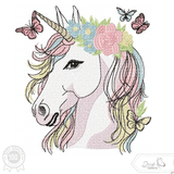 Traumhaftes Einhorn mit Blumen und Schmetterlingen – Stickdatei für deine Stickmaschine - Sewando
